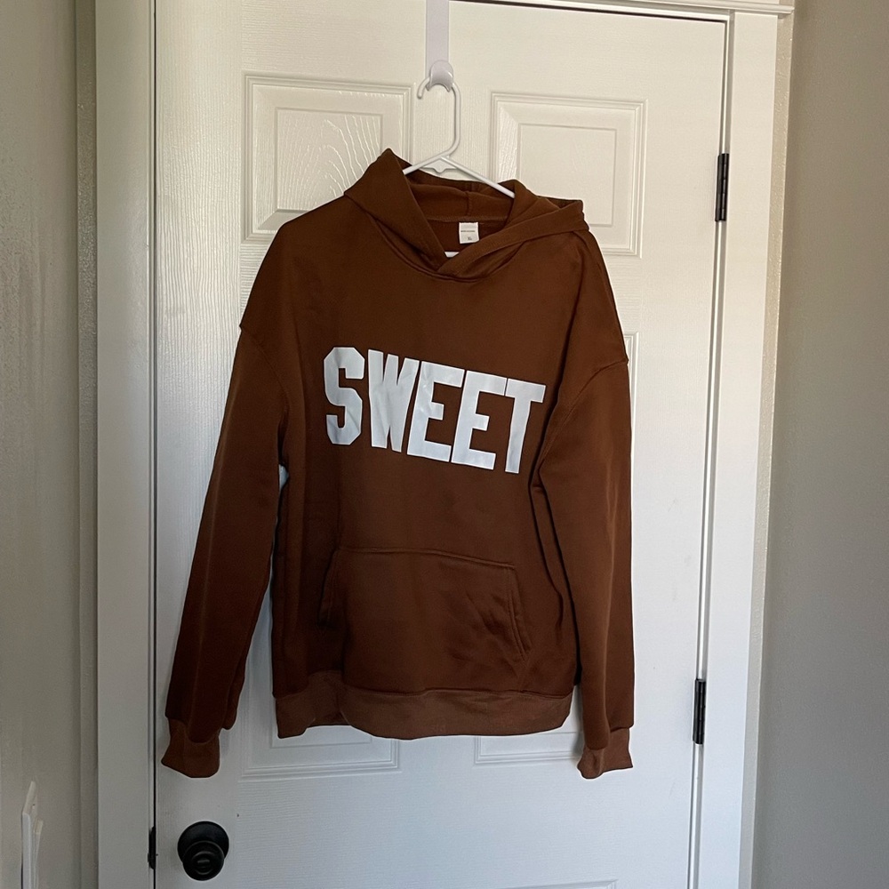 Brown Hoodie with 'SWEET' Print